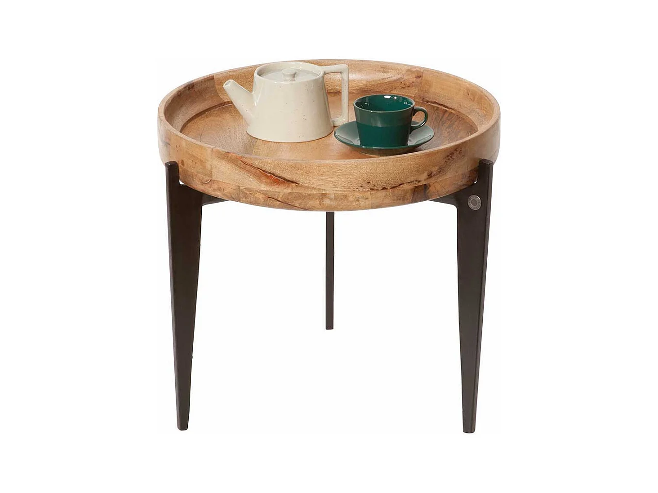 Beitisch mit Tablettfunktion runder Massivholzplatte