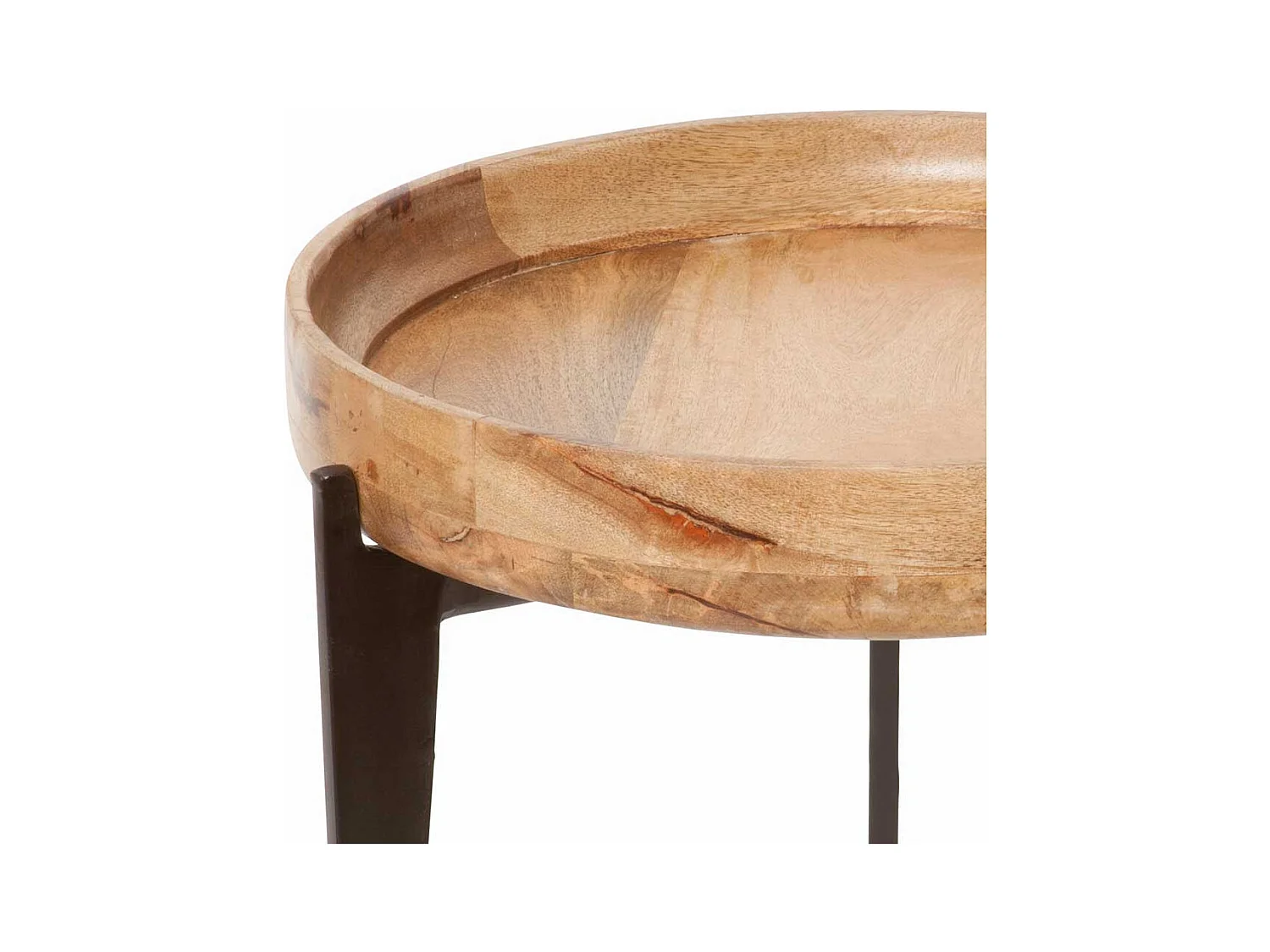 Beitisch mit Tablettfunktion runder Massivholzplatte