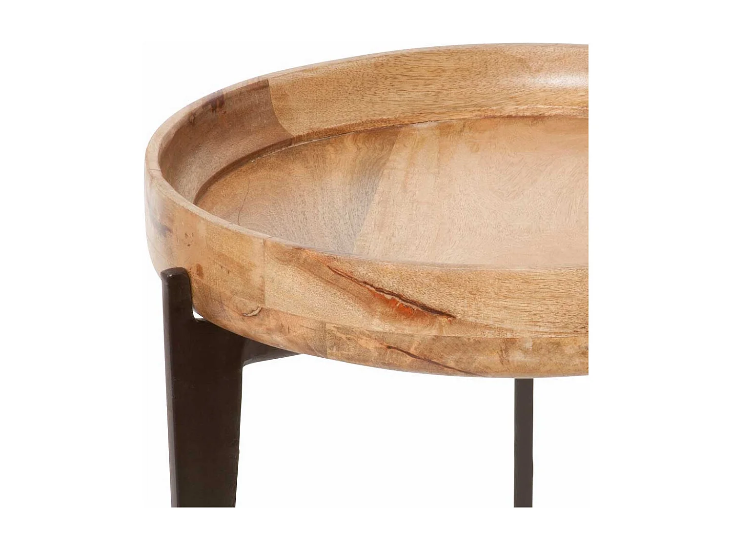 Beitisch mit Tablettfunktion runder Massivholzplatte