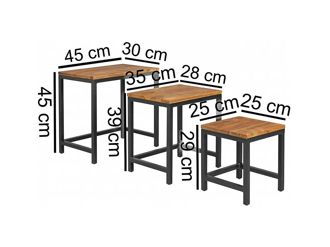 Ablagetisch Set aus Sheesham Massivholz Metall (dreiteilig)