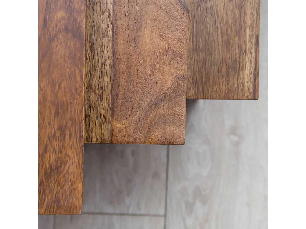 Ablagetisch Set aus Sheesham Massivholz Metall (dreiteilig)