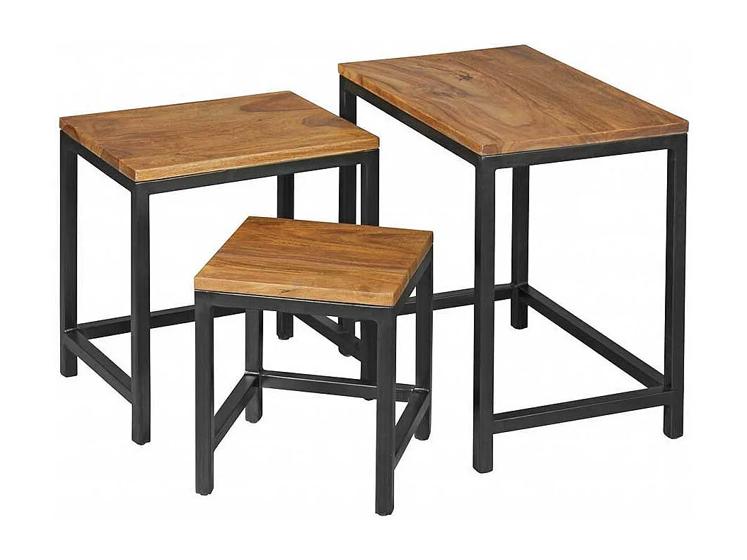 Ablagetisch Set aus Sheesham Massivholz Metall (dreiteilig)