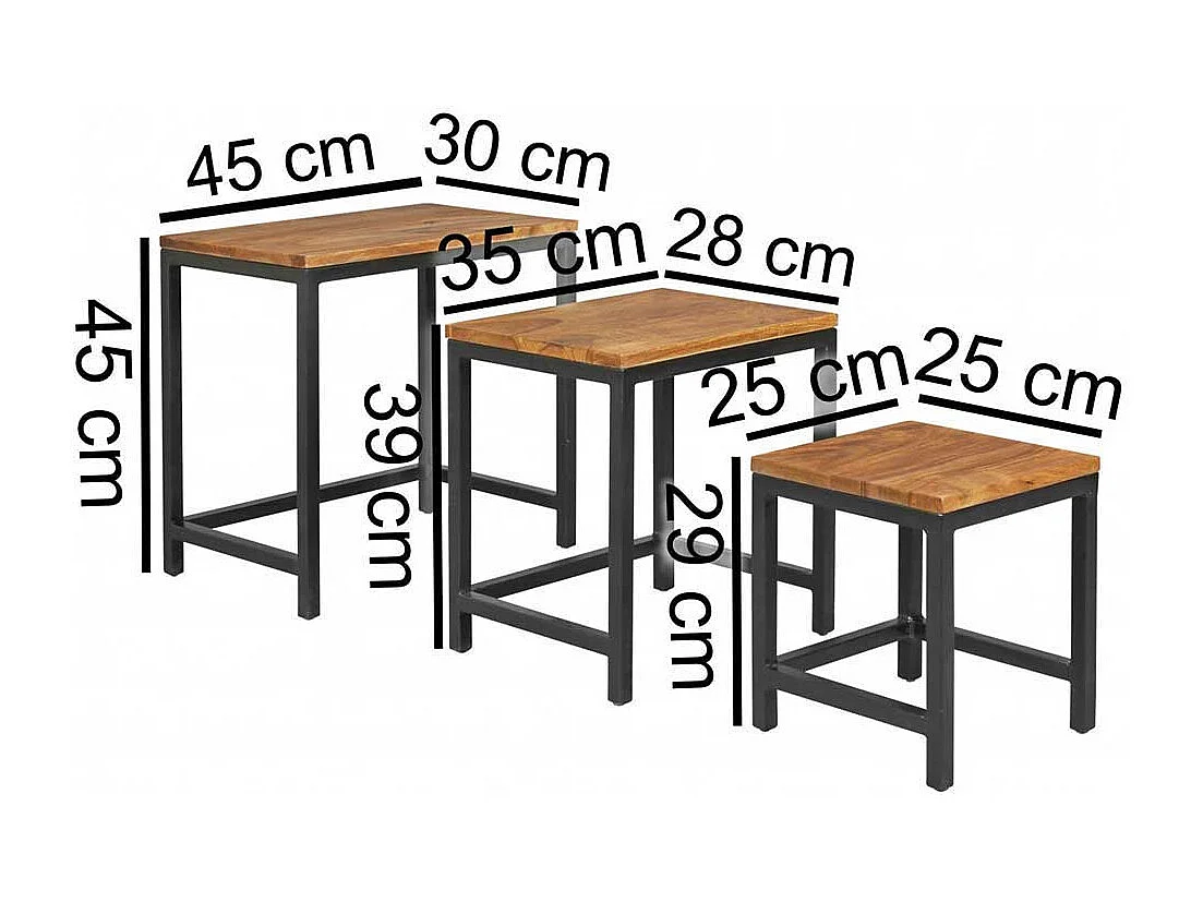 Ablagetisch Set aus Sheesham Massivholz Metall (dreiteilig)
