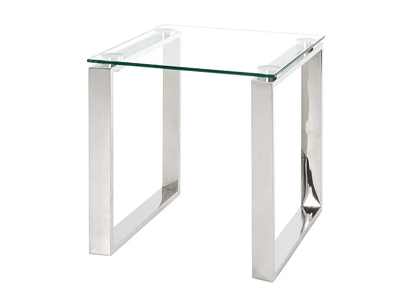 Beitisch aus Glas und Edelstahl Bügelgestell