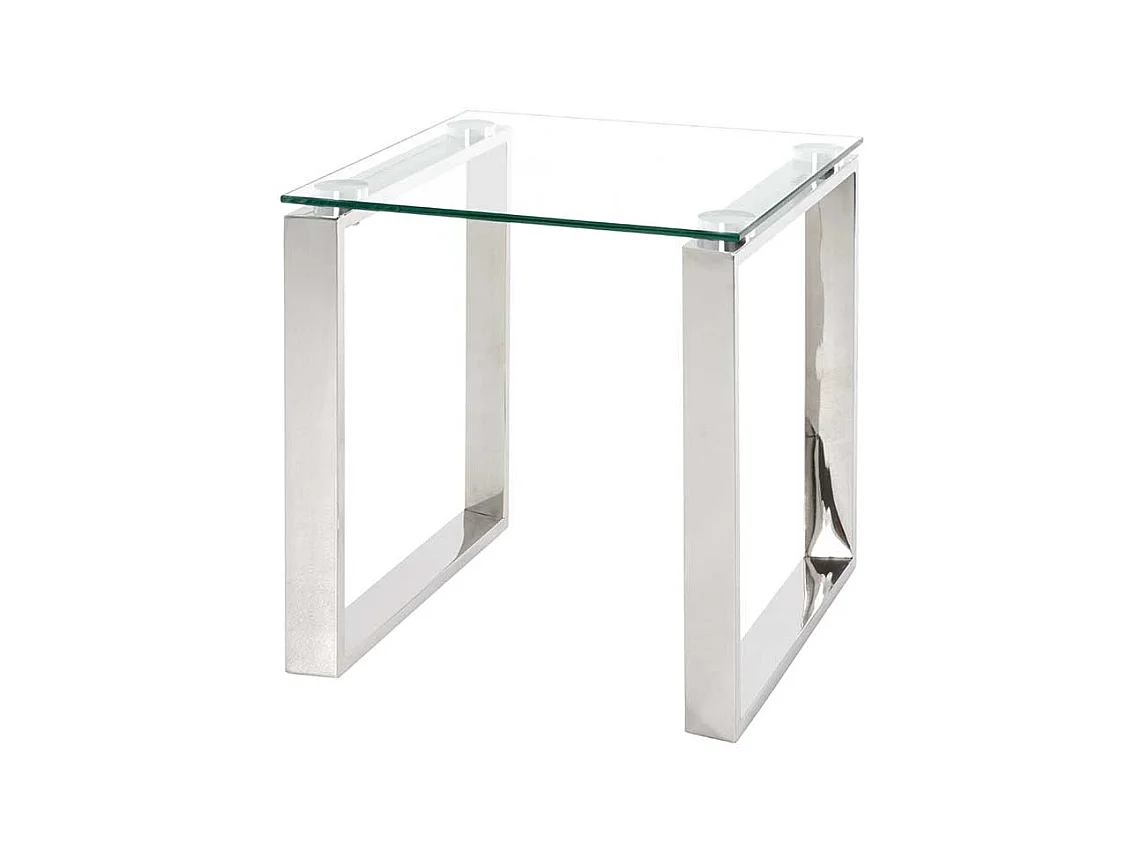 Beitisch aus Glas und Edelstahl Bügelgestell