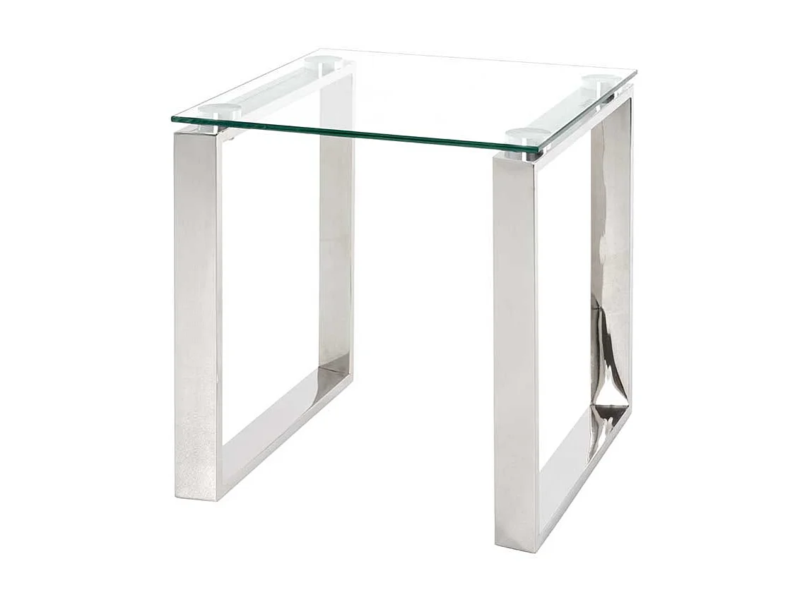 Beitisch aus Glas und Edelstahl Bügelgestell