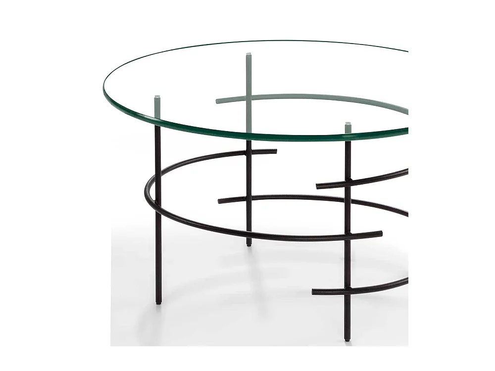 Designercouchtisch mit runder Glasplatte 60 cm breit