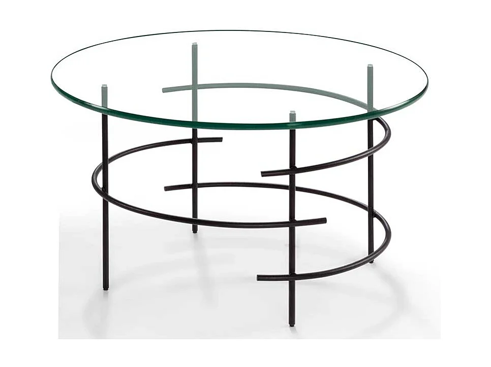 Designercouchtisch mit runder Glasplatte 60 cm breit