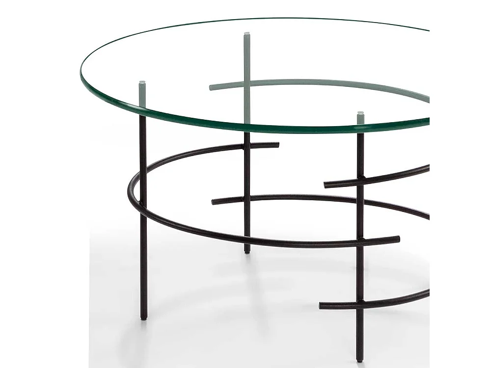 Designercouchtisch mit runder Glasplatte 60 cm breit