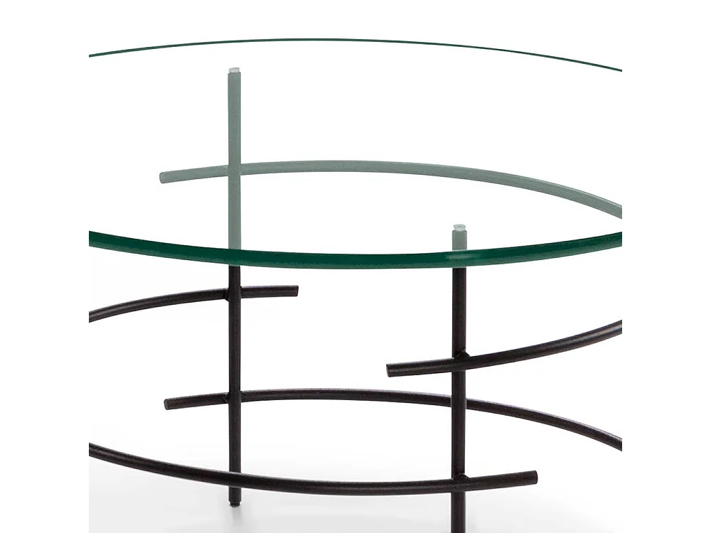 Designercouchtisch mit runder Glasplatte 60 cm breit