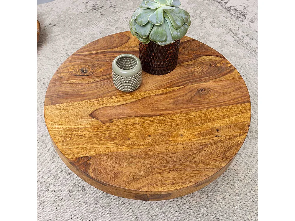 Sofa Tisch aus Sheesham Massivholz rund