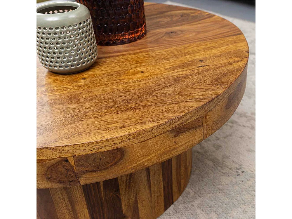 Sofa Tisch aus Sheesham Massivholz rund