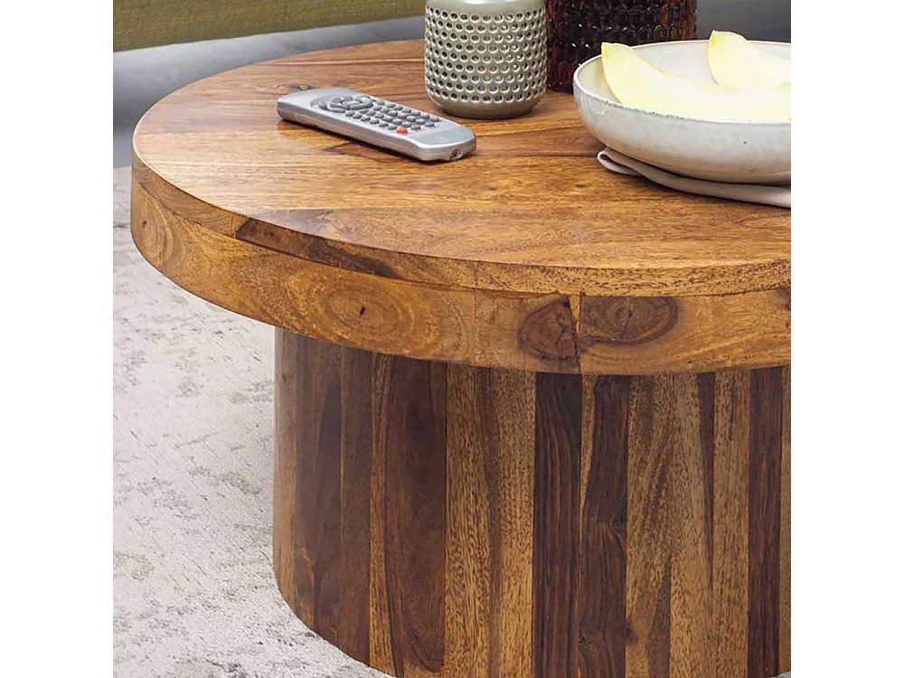 Sofa Tisch aus Sheesham Massivholz rund