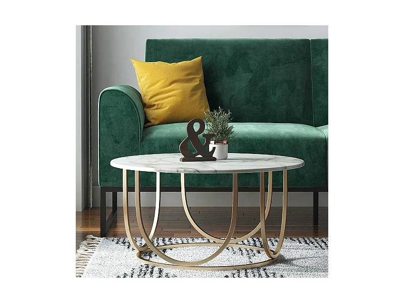 Moderner Salontisch in Marmor Optik weiß-grau Goldfarben