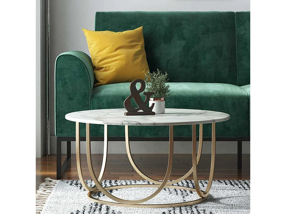 Moderner Salontisch in Marmor Optik weiß-grau Goldfarben