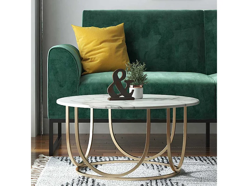 Moderner Salontisch in Marmor Optik weiß-grau Goldfarben