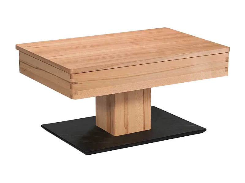 Wohnzimmertisch in Kernbuchefarben und Schwarz höhenverstellbar