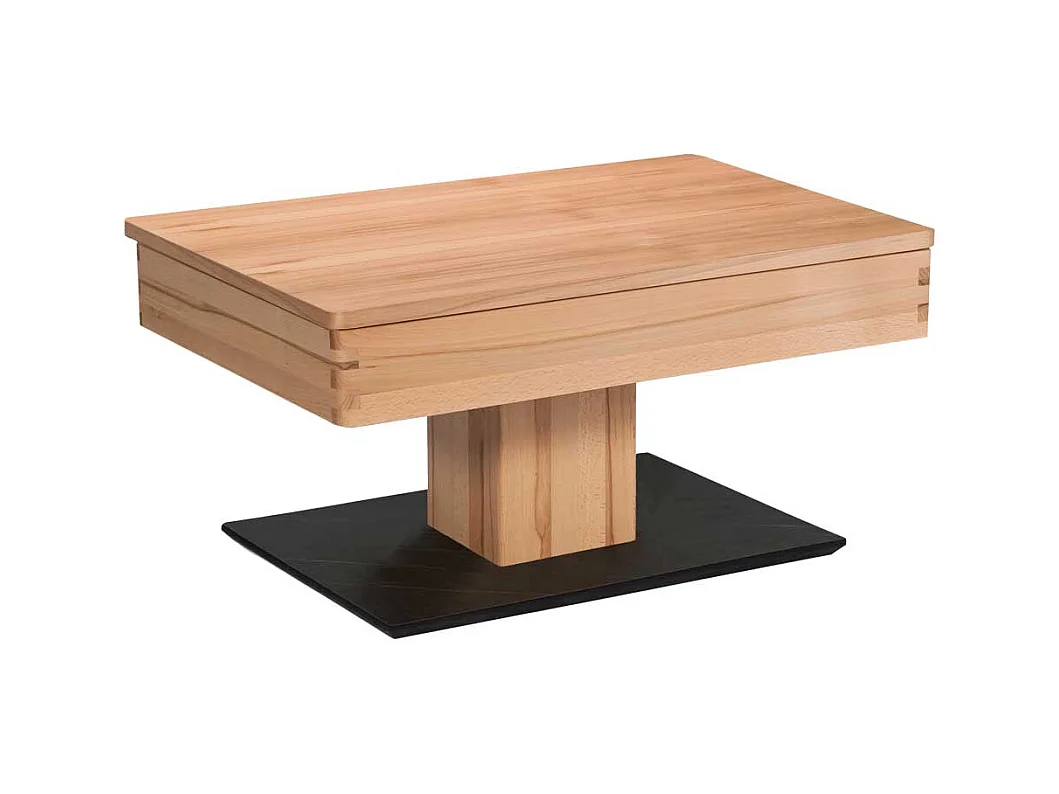 Wohnzimmertisch in Kernbuchefarben und Schwarz höhenverstellbar