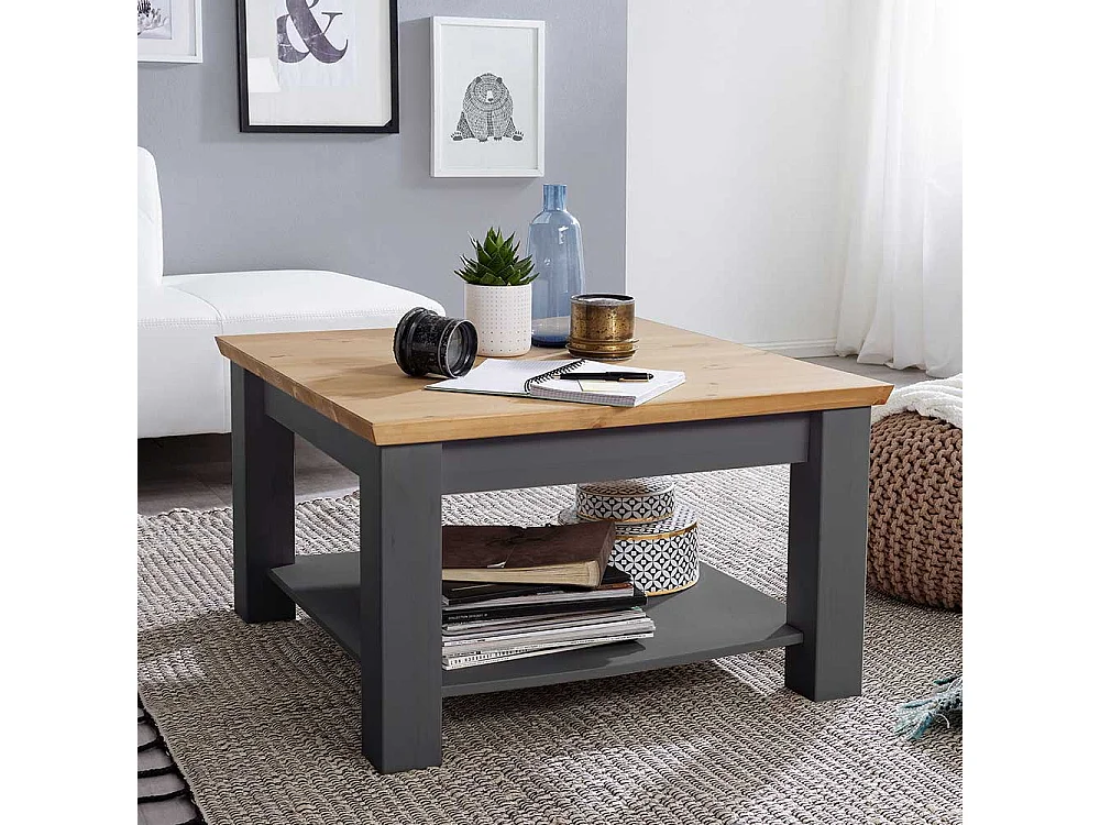 Couchtisch in Grau und Eichefarben Kiefer Massivholz