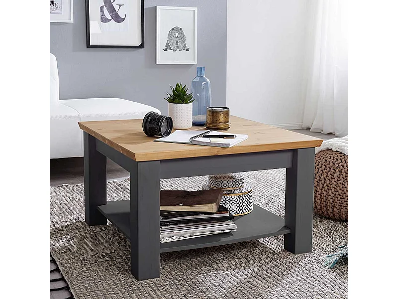 Couchtisch in Grau und Eichefarben Kiefer Massivholz