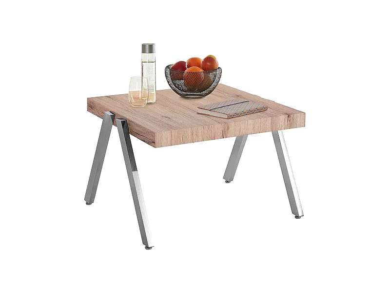 Wohnzimmer Tisch in Eichefarben verchromtem 4-Fußgestell