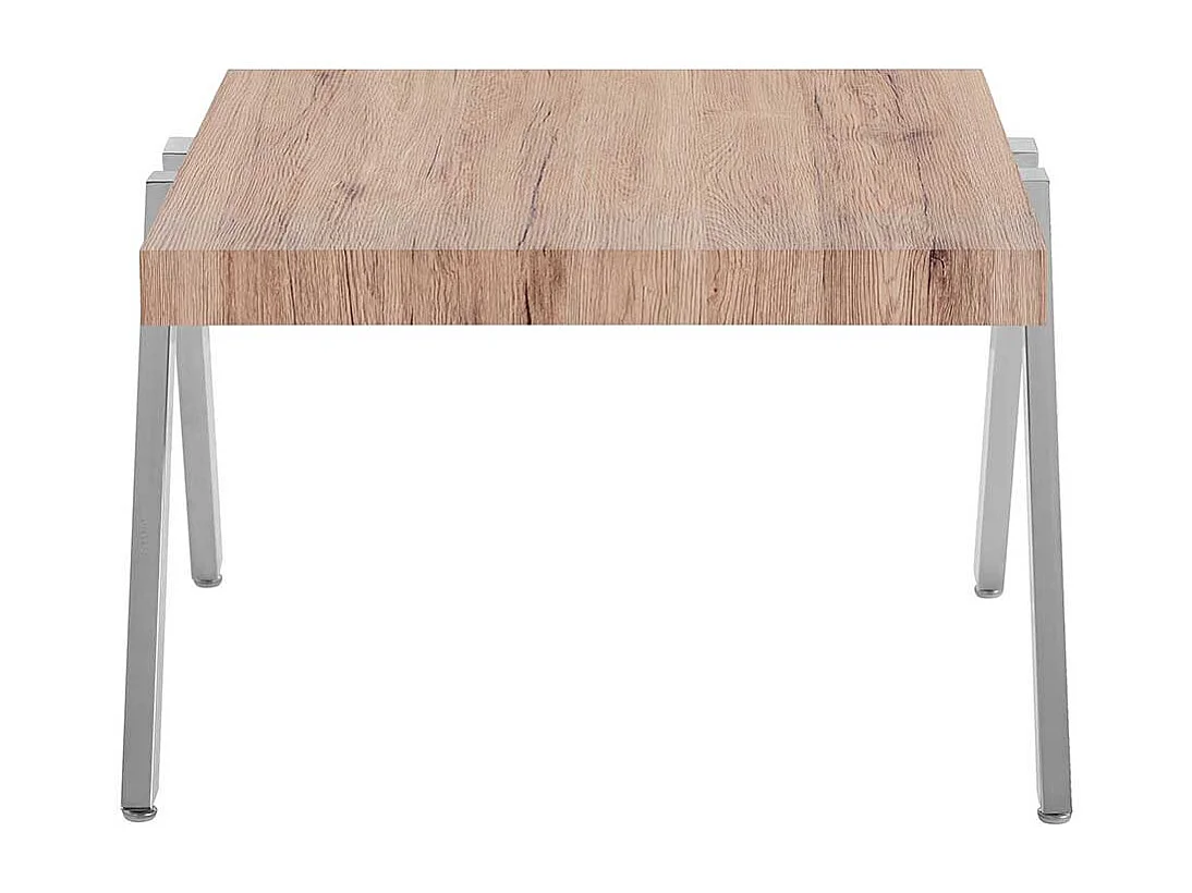 Wohnzimmer Tisch in Eichefarben verchromtem 4-Fußgestell