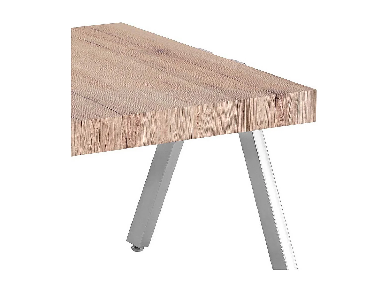 Wohnzimmer Tisch in Eichefarben verchromtem 4-Fußgestell