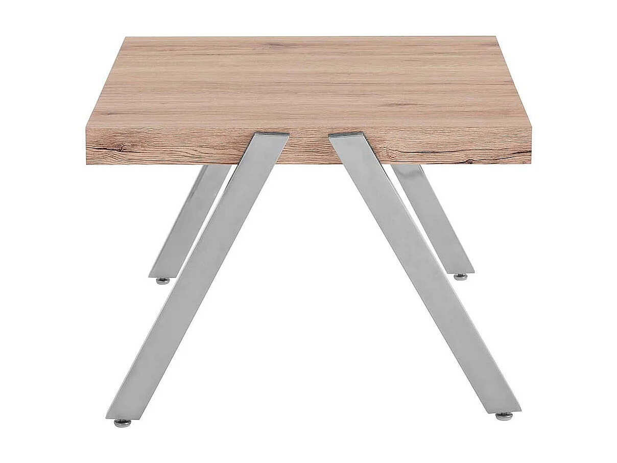 Wohnzimmer Tisch in Eichefarben verchromtem 4-Fußgestell