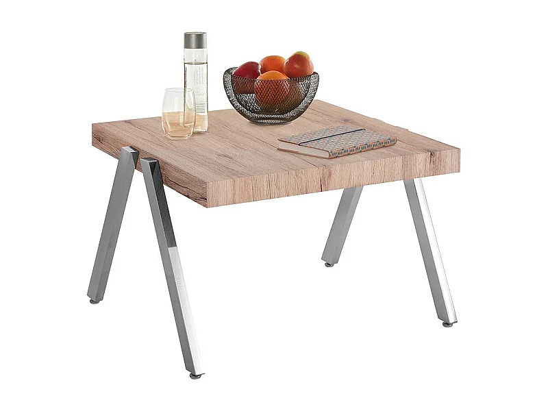 Wohnzimmer Tisch in Eichefarben verchromtem 4-Fußgestell