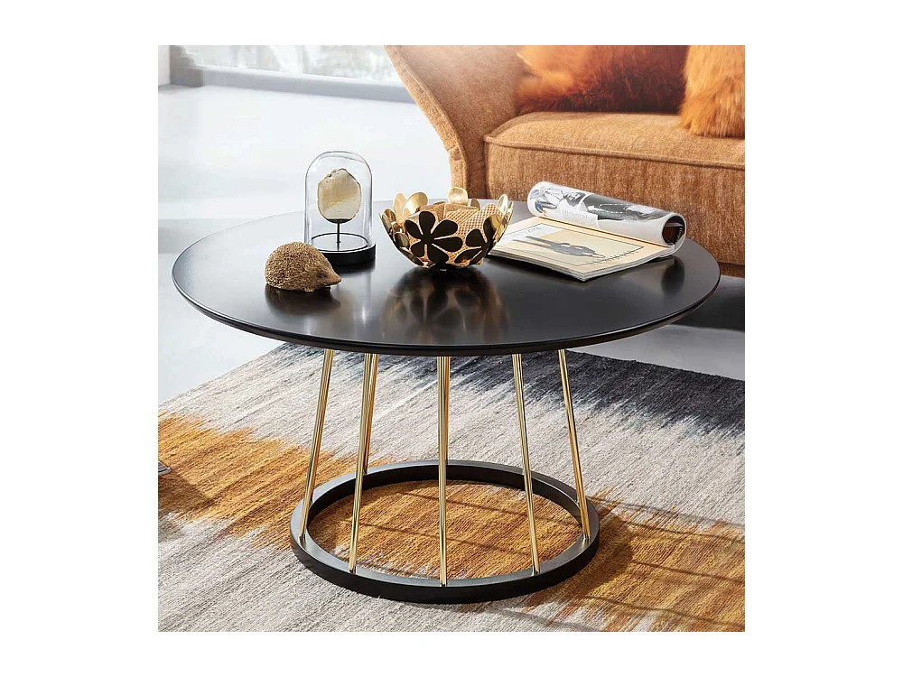 Designer Couchtisch in Schwarz und Goldfarben 80 cm Durchmesser