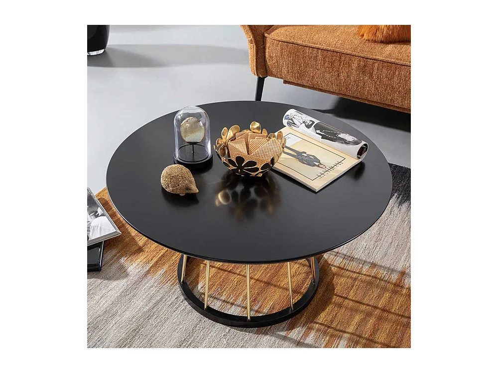 Designer Couchtisch in Schwarz und Goldfarben 80 cm Durchmesser