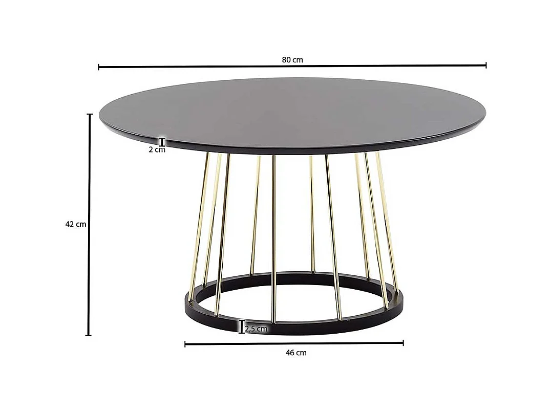 Designer Couchtisch in Schwarz und Goldfarben 80 cm Durchmesser