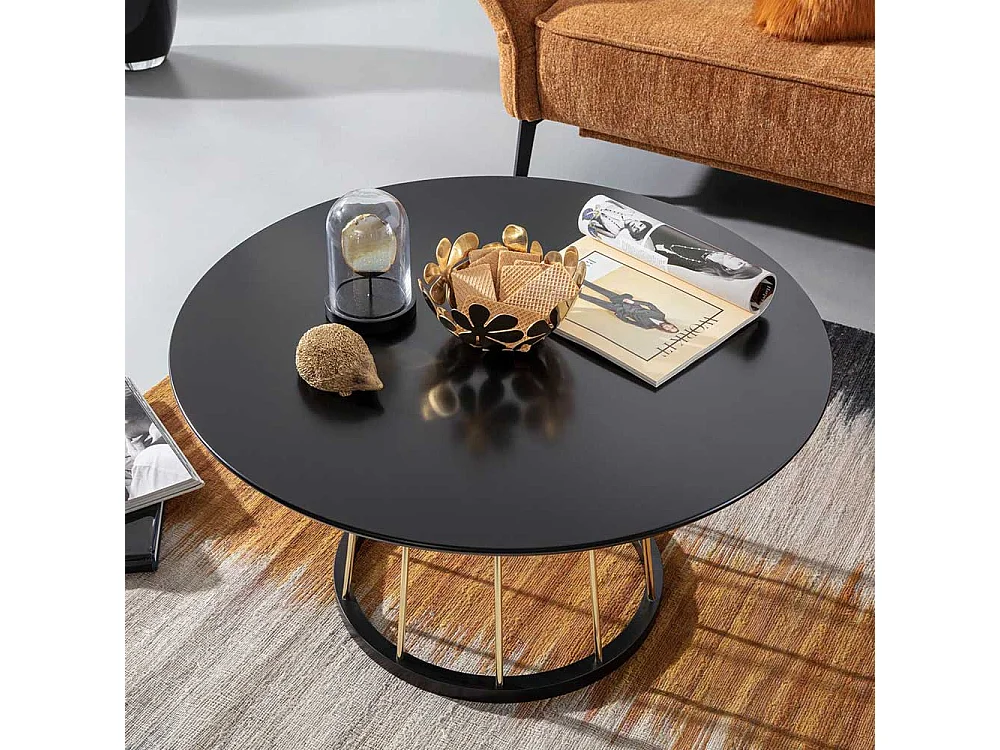 Designer Couchtisch in Schwarz und Goldfarben 80 cm Durchmesser