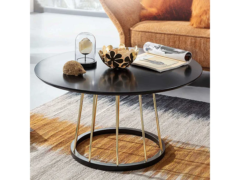 Designer Couchtisch in Schwarz und Goldfarben 80 cm Durchmesser