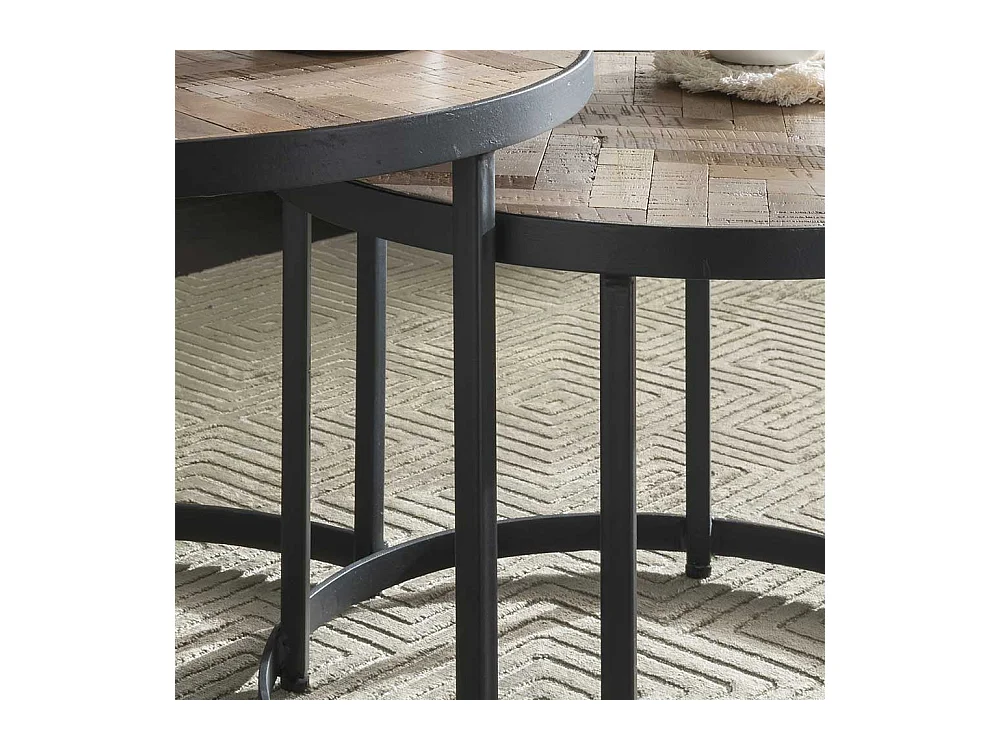 Runde Wohnzimmer Tische im Industrie Stil Recyclingholz & Metall (zweiteilig)