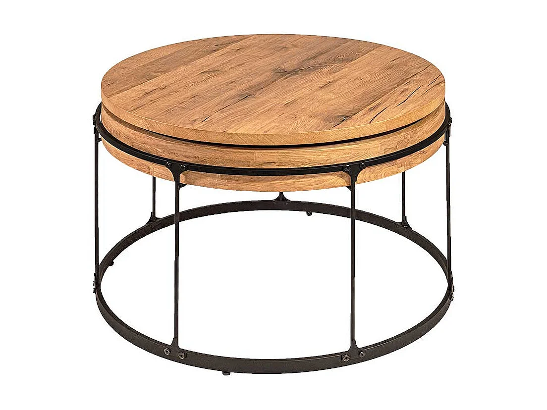 Runder Couchtisch aus Wildeiche Massivholz und Stahl Made in Germany