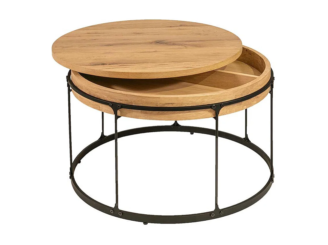 Runder Couchtisch aus Wildeiche Massivholz und Stahl Made in Germany