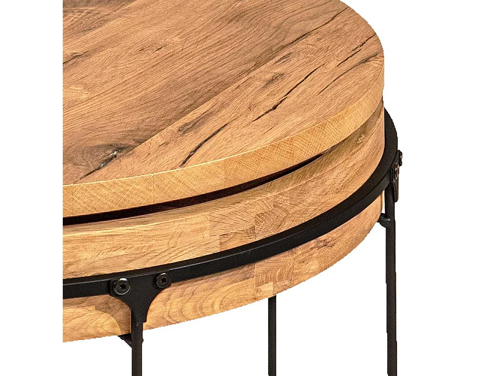 Runder Couchtisch aus Wildeiche Massivholz und Stahl Made in Germany