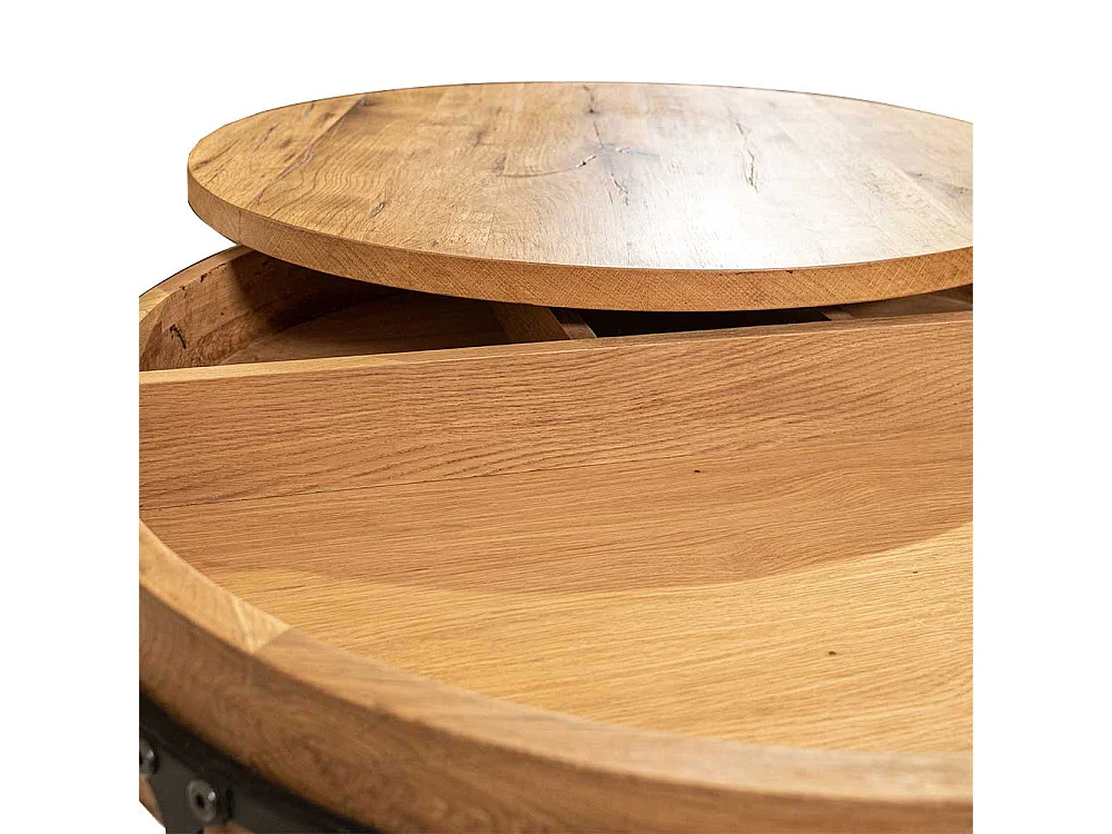 Runder Couchtisch aus Wildeiche Massivholz und Stahl Made in Germany