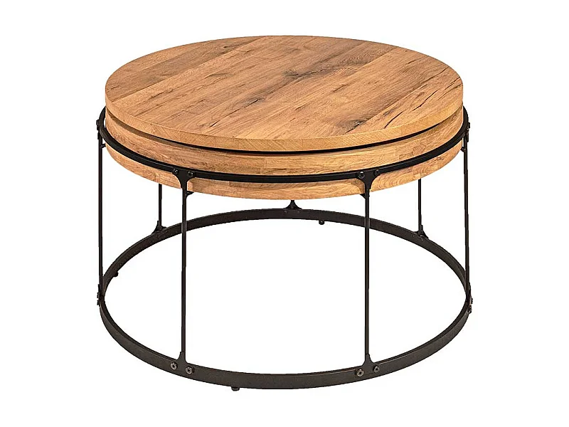 Runder Couchtisch aus Wildeiche Massivholz und Stahl Made in Germany