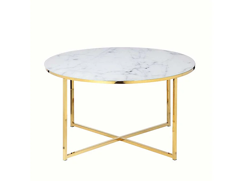 Runder Wohnzimmertisch mit Glasplatte Marmoroptik Weiß Hellgrau