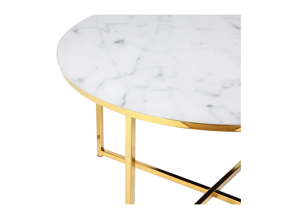 Runder Wohnzimmertisch mit Glasplatte Marmoroptik Weiß Hellgrau