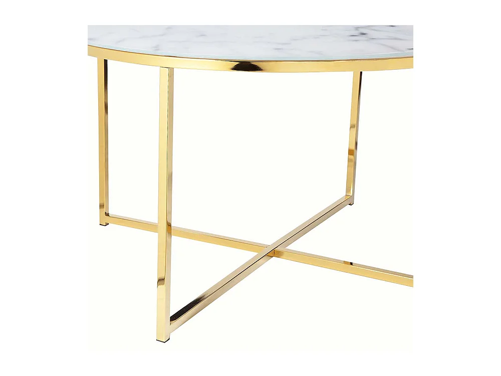 Runder Wohnzimmertisch mit Glasplatte Marmoroptik Weiß Hellgrau