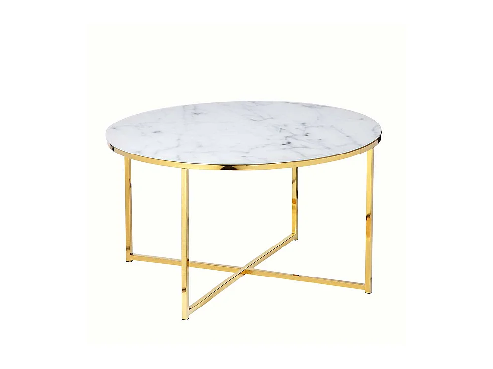 Runder Wohnzimmertisch mit Glasplatte Marmoroptik Weiß Hellgrau