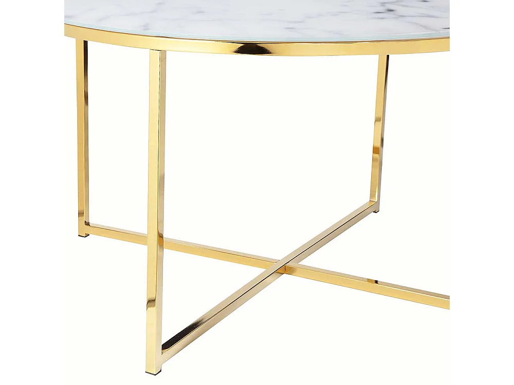 Runder Wohnzimmertisch mit Glasplatte Marmoroptik Weiß Hellgrau