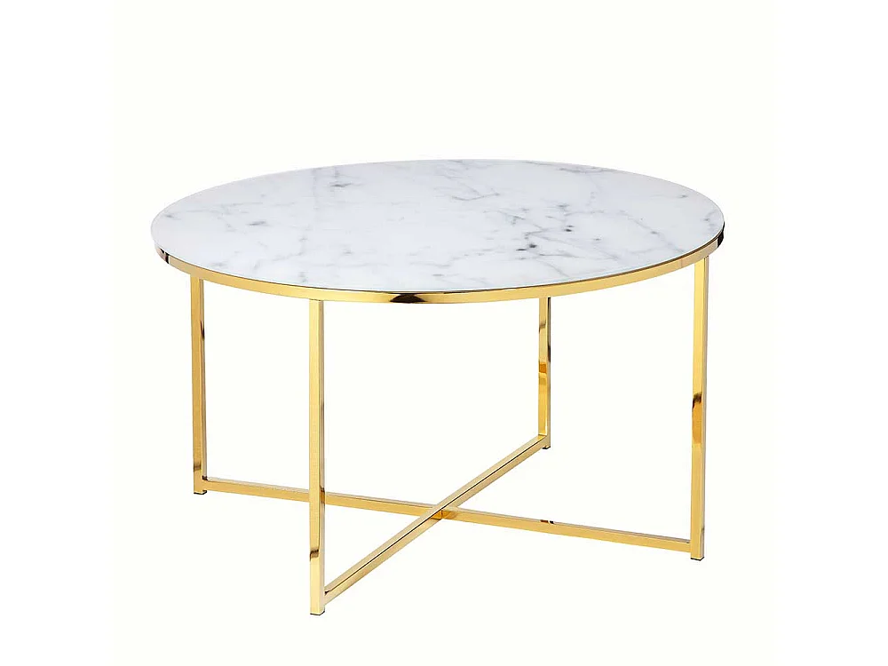 Runder Wohnzimmertisch mit Glasplatte Marmoroptik Weiß Hellgrau