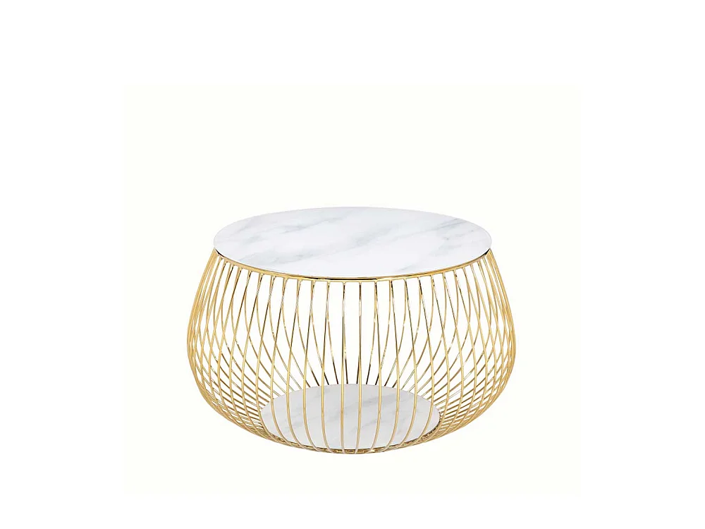 Couchtisch in Weiß und Goldfarben Drahtgestell