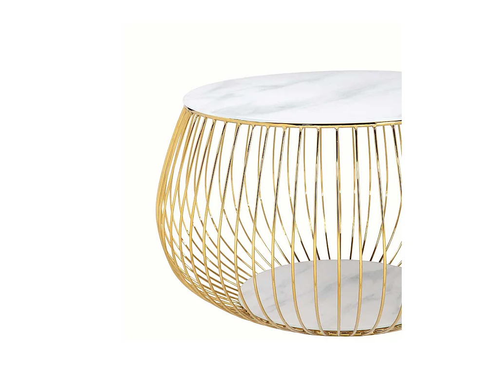 Couchtisch in Weiß und Goldfarben Drahtgestell