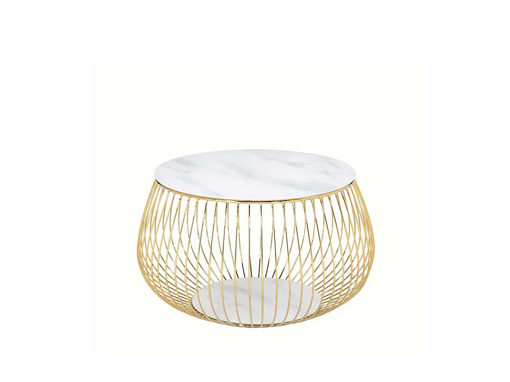 Couchtisch in Weiß und Goldfarben Drahtgestell
