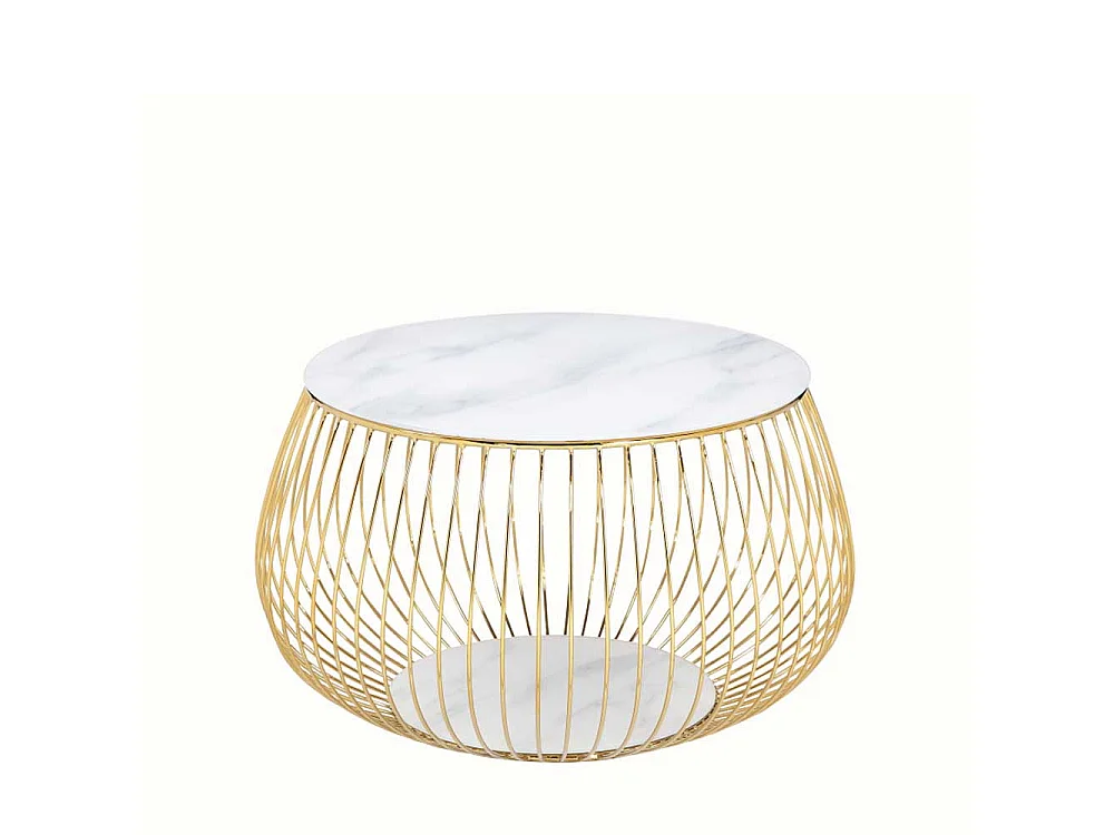 Couchtisch in Weiß und Goldfarben Drahtgestell